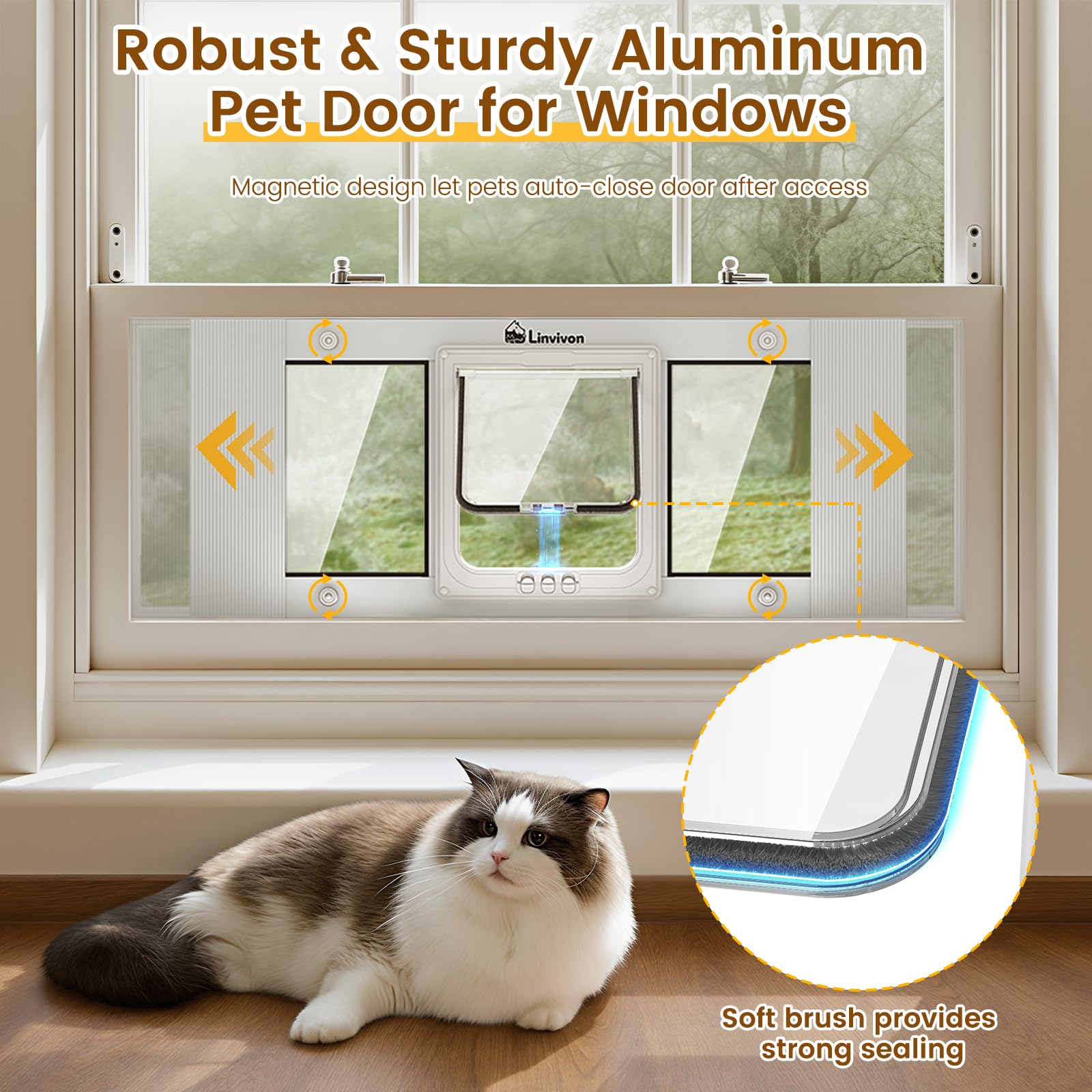 Linvivon cat door window easy-install shows tool-free setup for quick use