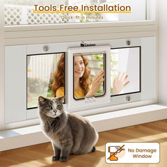 Linvivon cat door window four-locking-modes enable flexible in/out control