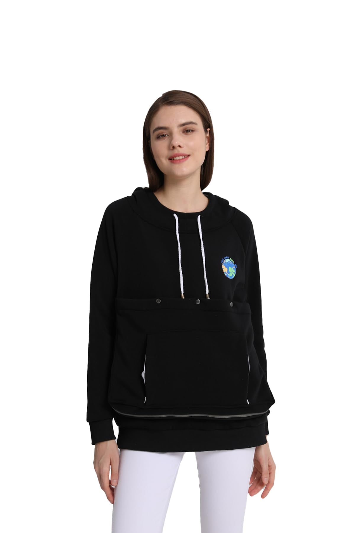 LINYUCHEN Cat Dog Carrier Hoodie front view shows hands-free warmth for you and a snuggly pet.