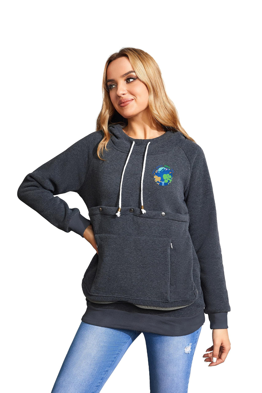 LINYUCHEN cat dog carrier hoodie being worn by model for hands-free transport