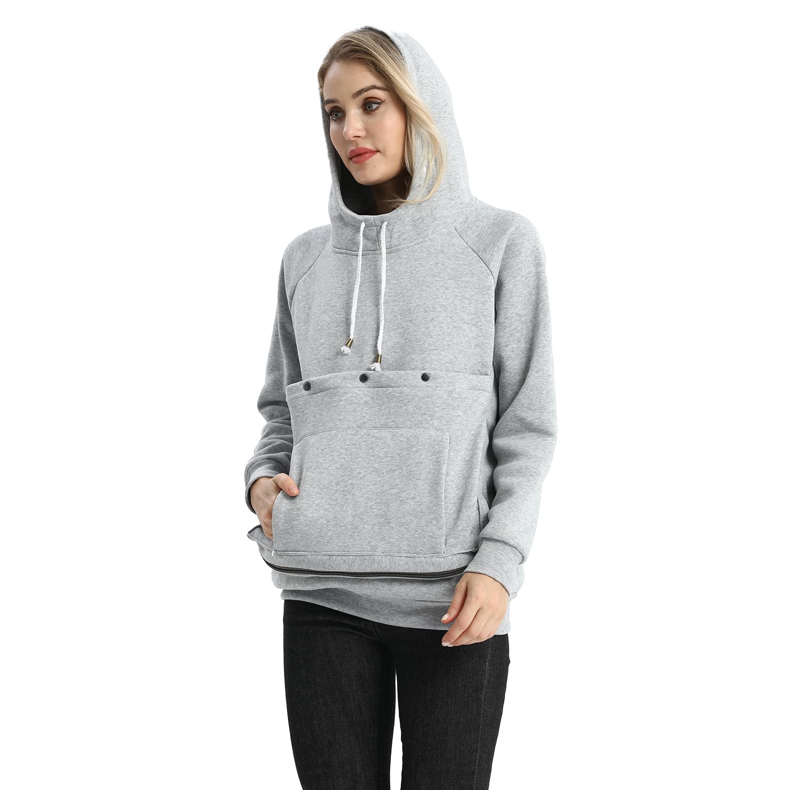 Linyuchen model wearing hoodie demonstrates cozy warmth and comfort