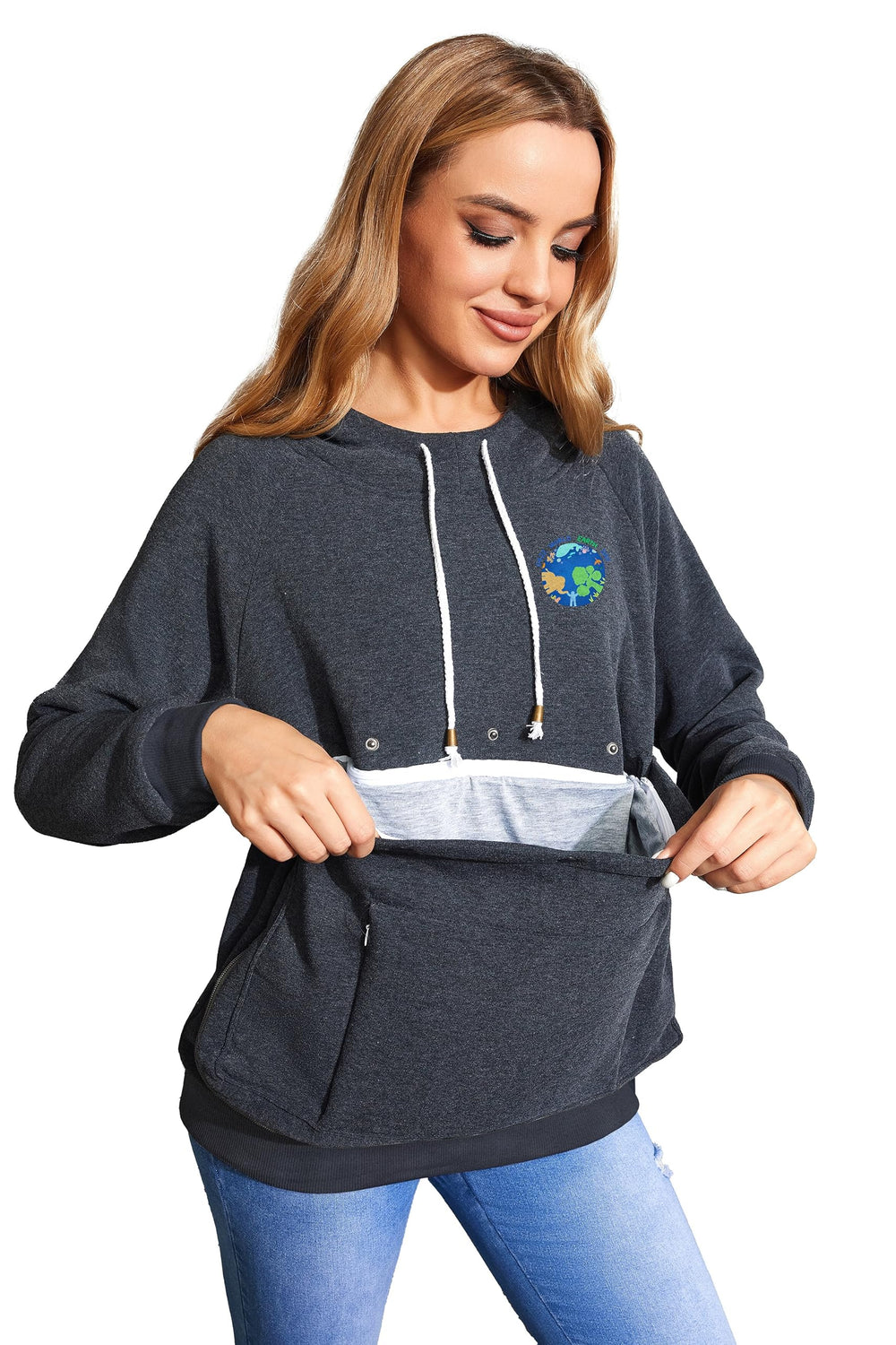 LINYUCHEN cat dog carrier hoodie pockets closeup highlighting multipurpose storage