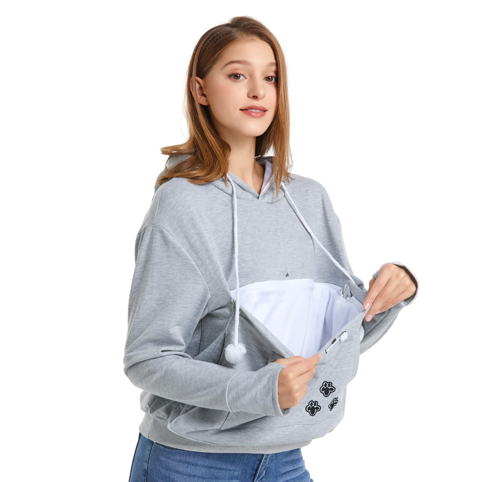 LINYUCHEN Cat Dog Pouch Hoodie front view enables hands free pet carrying on the go.