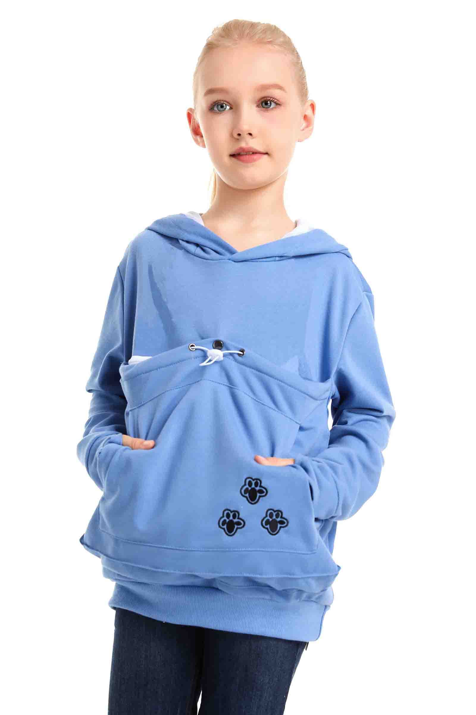 LINYUCHEN cat pouch hoodie back view highlights playful cat ears