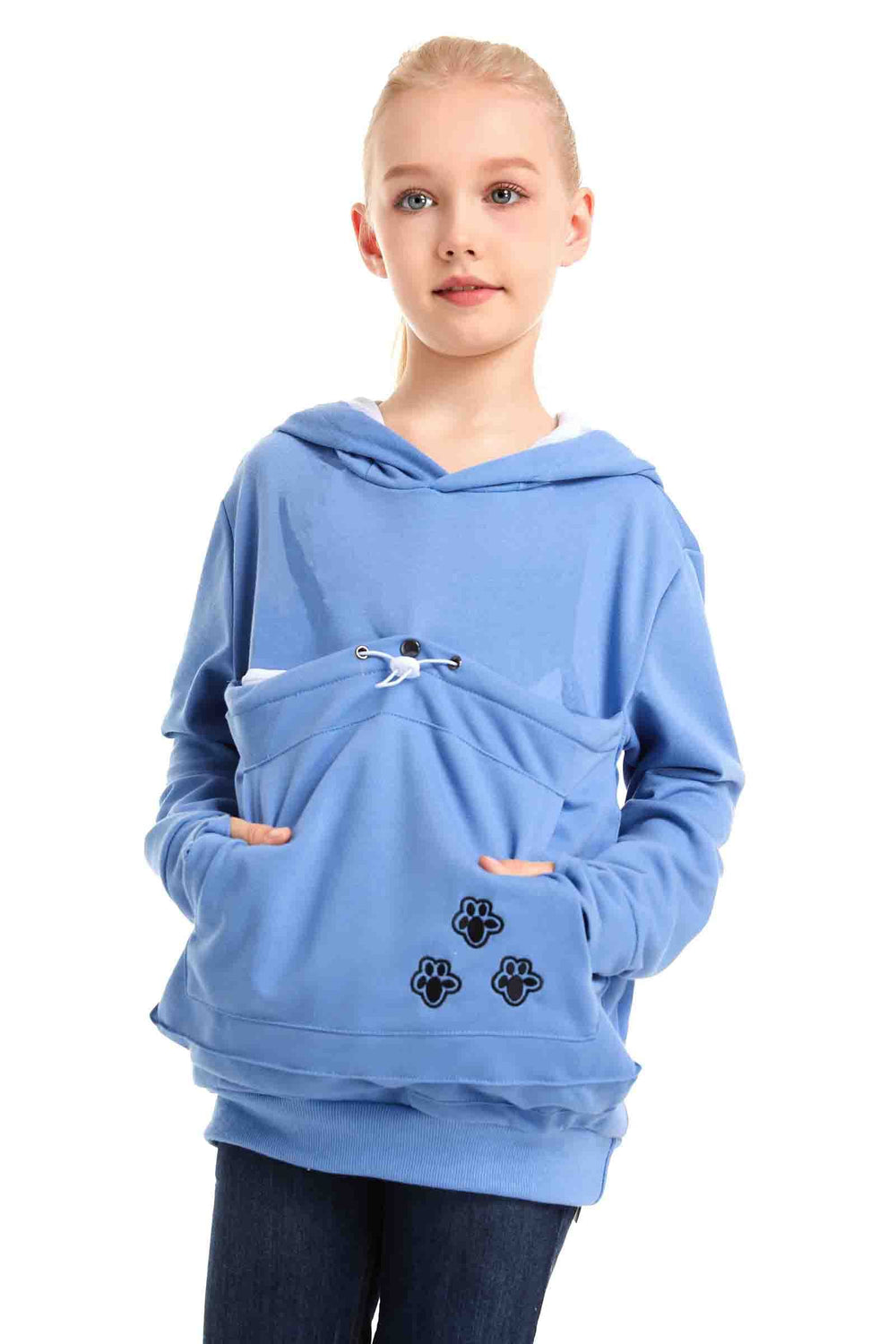 LINYUCHEN cat pouch hoodie back view highlights playful cat ears