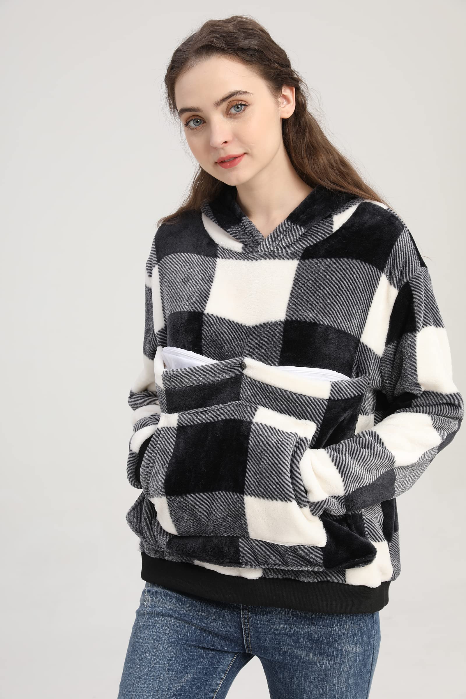LINYUCHEN Cat Pouch Hoodie front pocket closeup highlights cozy fleece and secure pet hold