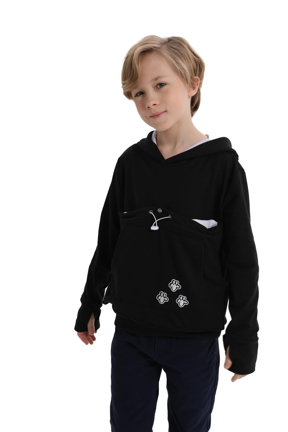 LINYUCHEN cat pouch hoodie side profile with roomy carrier