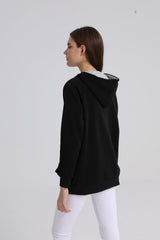LINYUCHEN Cat Pocket Hoodie wearer model demonstrates built-in pouch for easy pet carry.