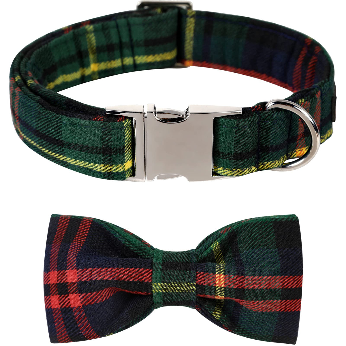 Lionet Paws Christmas dog collar bowtie green with metal buckle for festive walks