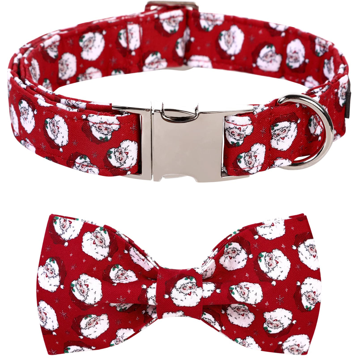 Lionet Paws Christmas dog collar with bowtie XXS on festive neck closeup