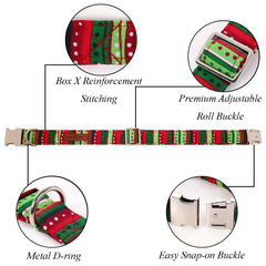 Lionet Paws Christmas dog collar closeup highlights soft cotton fabric