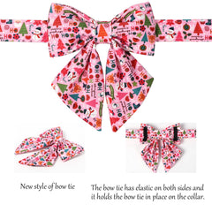 Lionet Paws Christmas dog collar sailor bow closeup highlights durable cotton fabric and stitching.
