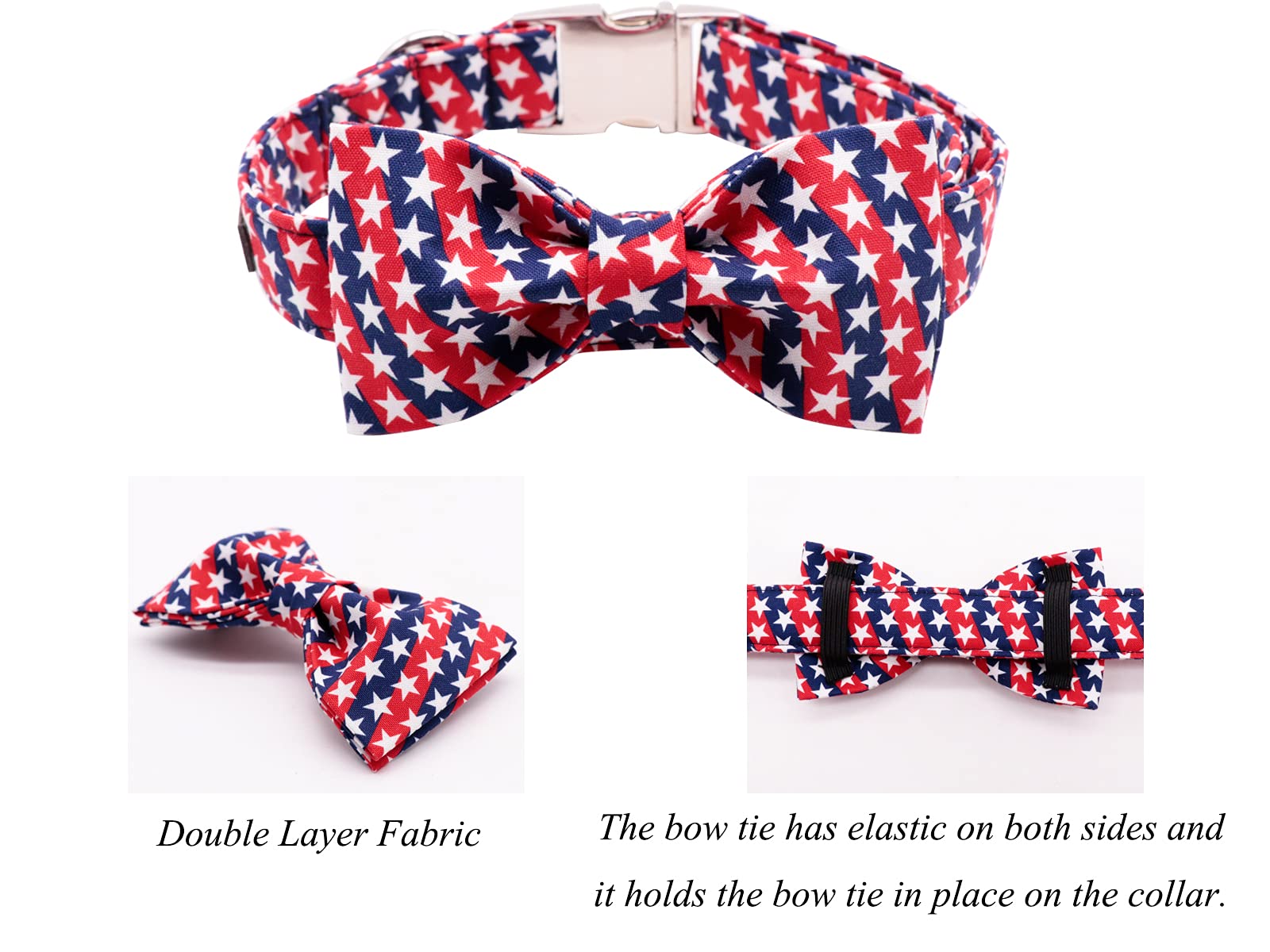Lionet Paws patriotic collar detail showing detachable bowtie attachment