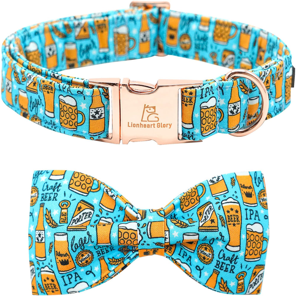 Lionheart Glory blue bow collar close-up with soft cotton and vibrant bow.