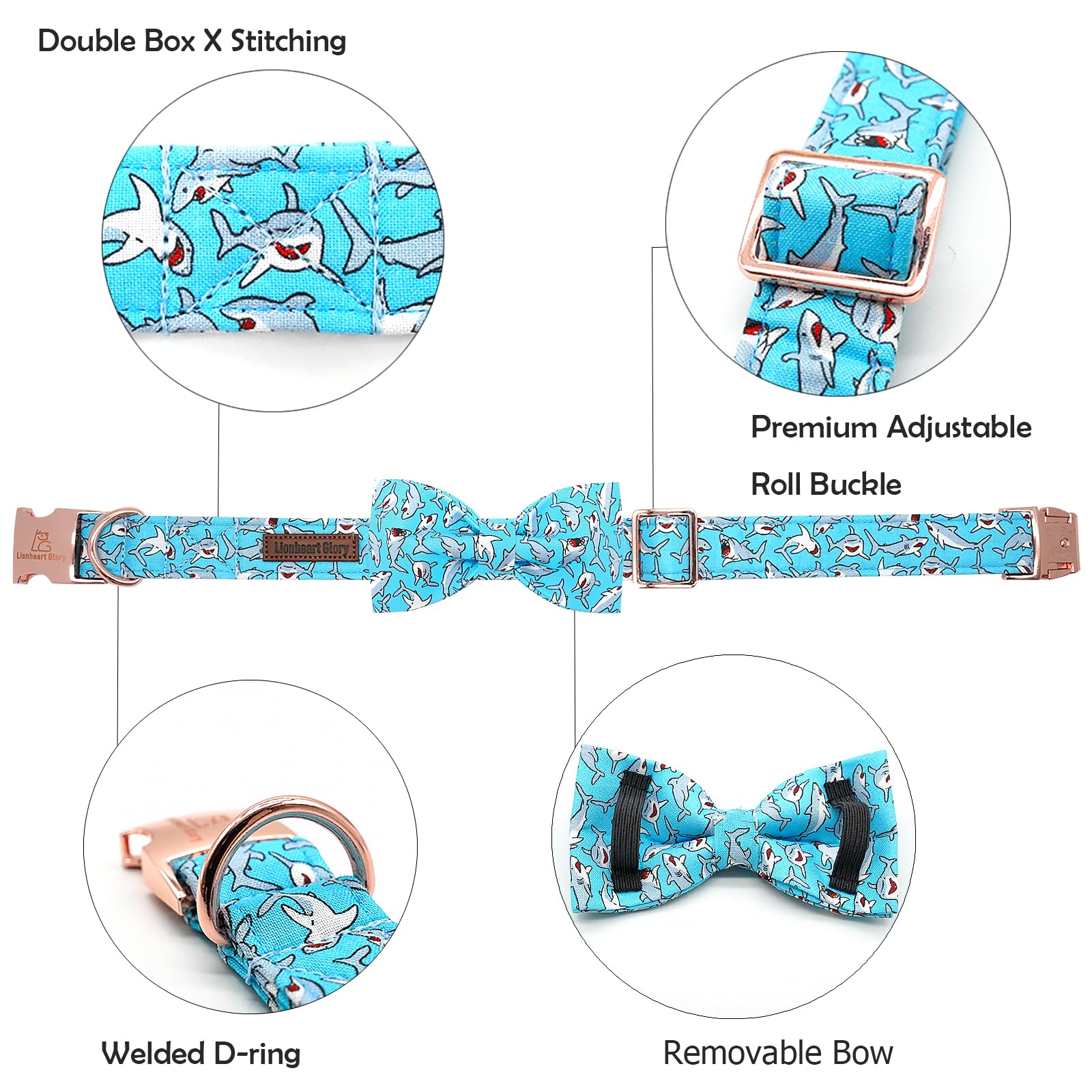 Handmade bow attachment on Lionheart glory collar with elastic straps