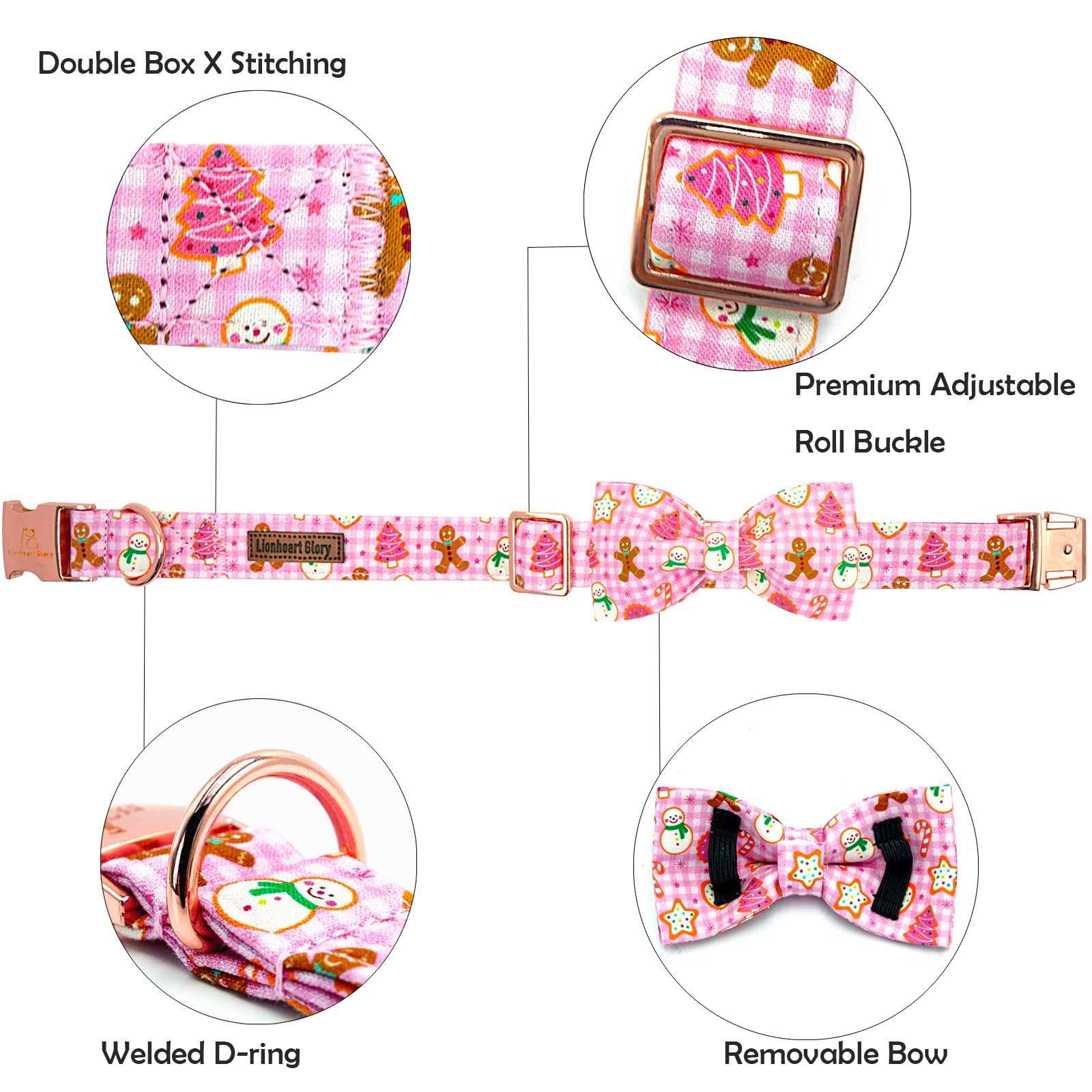 Lionheart Glory handmade bow detail with elastic straps for secure dog wear.