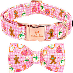 Lionheart Glory Christmas dog bow collar close-up highlighting soft cotton and durable hardware for daily wear.