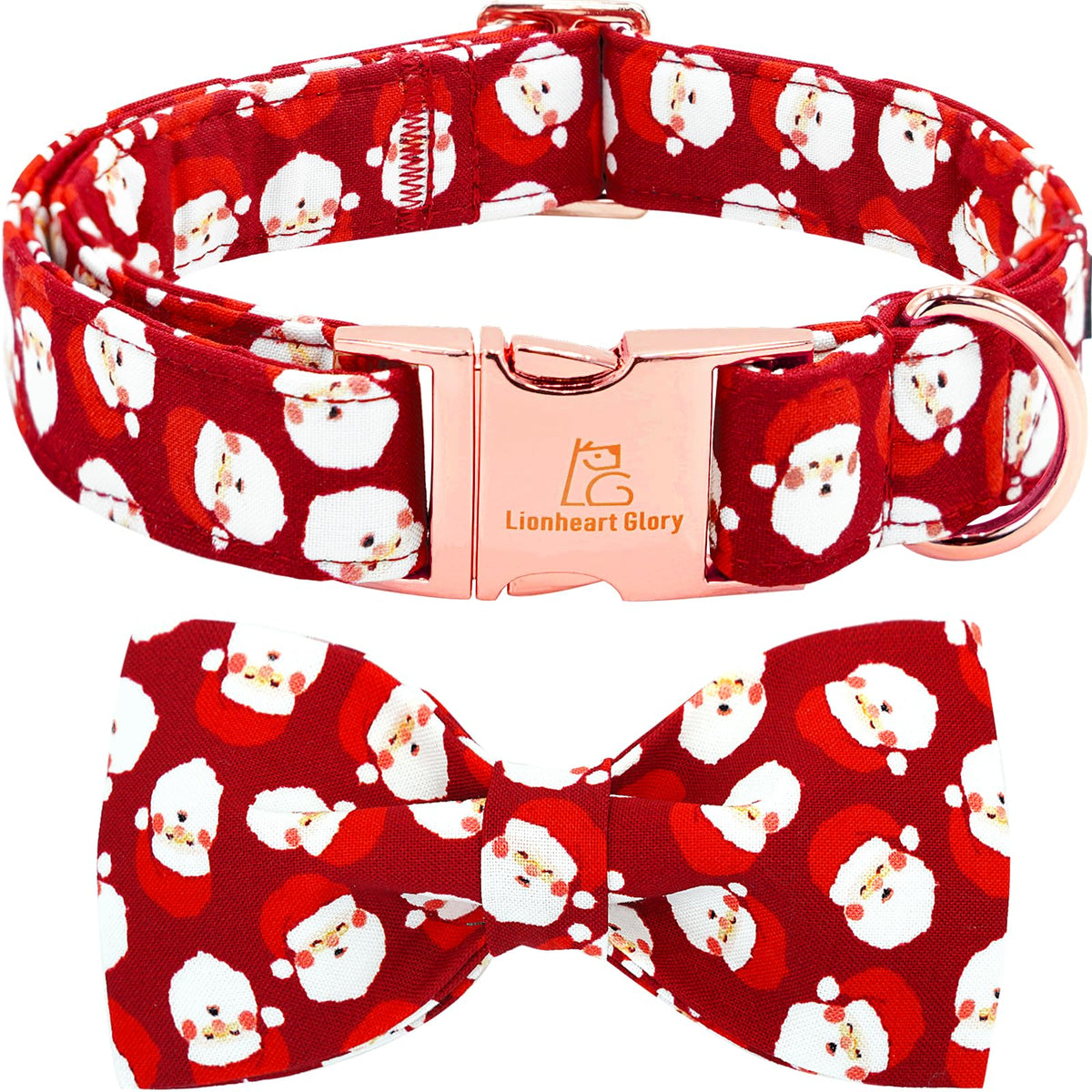 Lionheart glory Christmas dog bow collar shows festive red bow for holiday style.