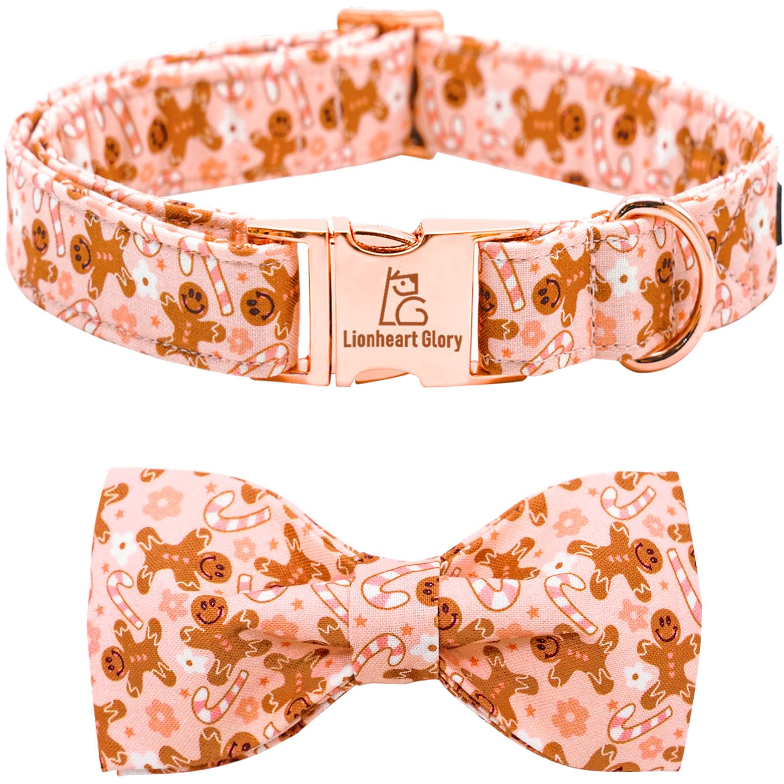 Lionheart glory Christmas dog collar pink bow closeup, festive holiday style