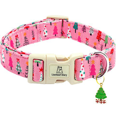 Lionheart Glory Christmas dog collar with pink tree design for festive photos