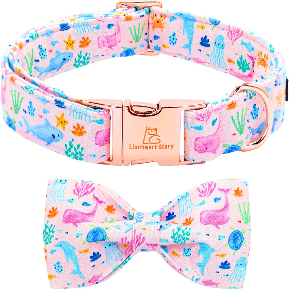 Lionheart Glory dog bow collar Sea Animals Pink offers a soft, adjustable fit for daily walks.