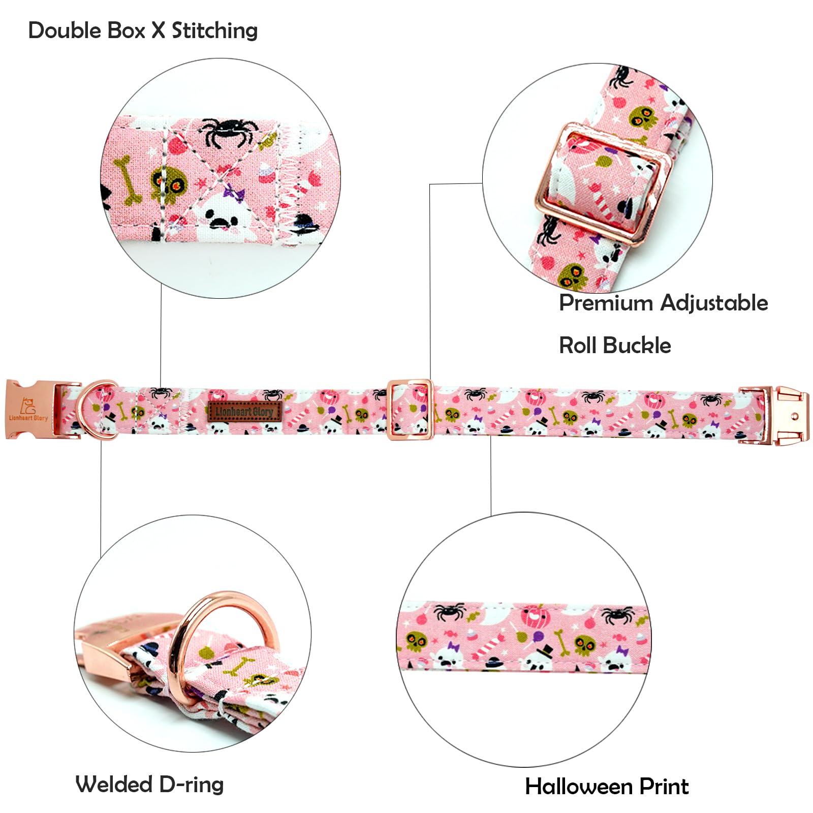 Lionheart Glory pink-adjustable-dog-collar highlighting playful style and reliable fit for large dogs
