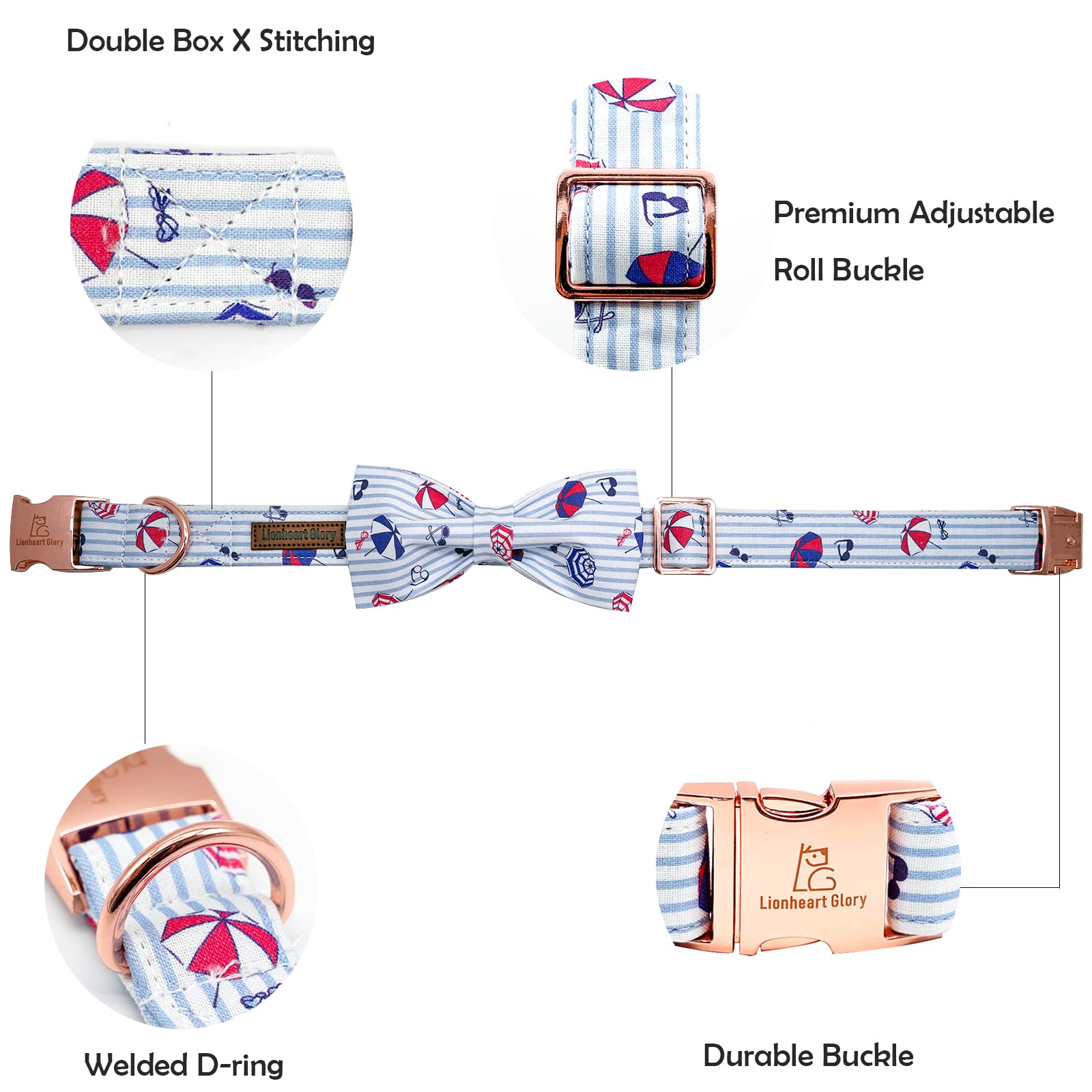 Lionheart glory dog collar bow is handmade and securely attached for stylish wear.