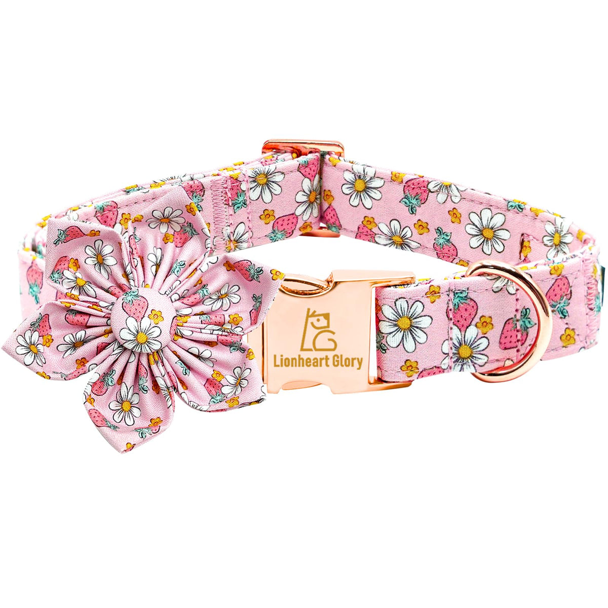 Lionheart Glory pink flower dog collar front view for cute daily wear