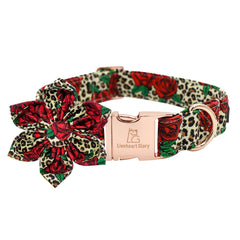 Lionheart Glory dog collar red rose pattern for stylish everyday wear.