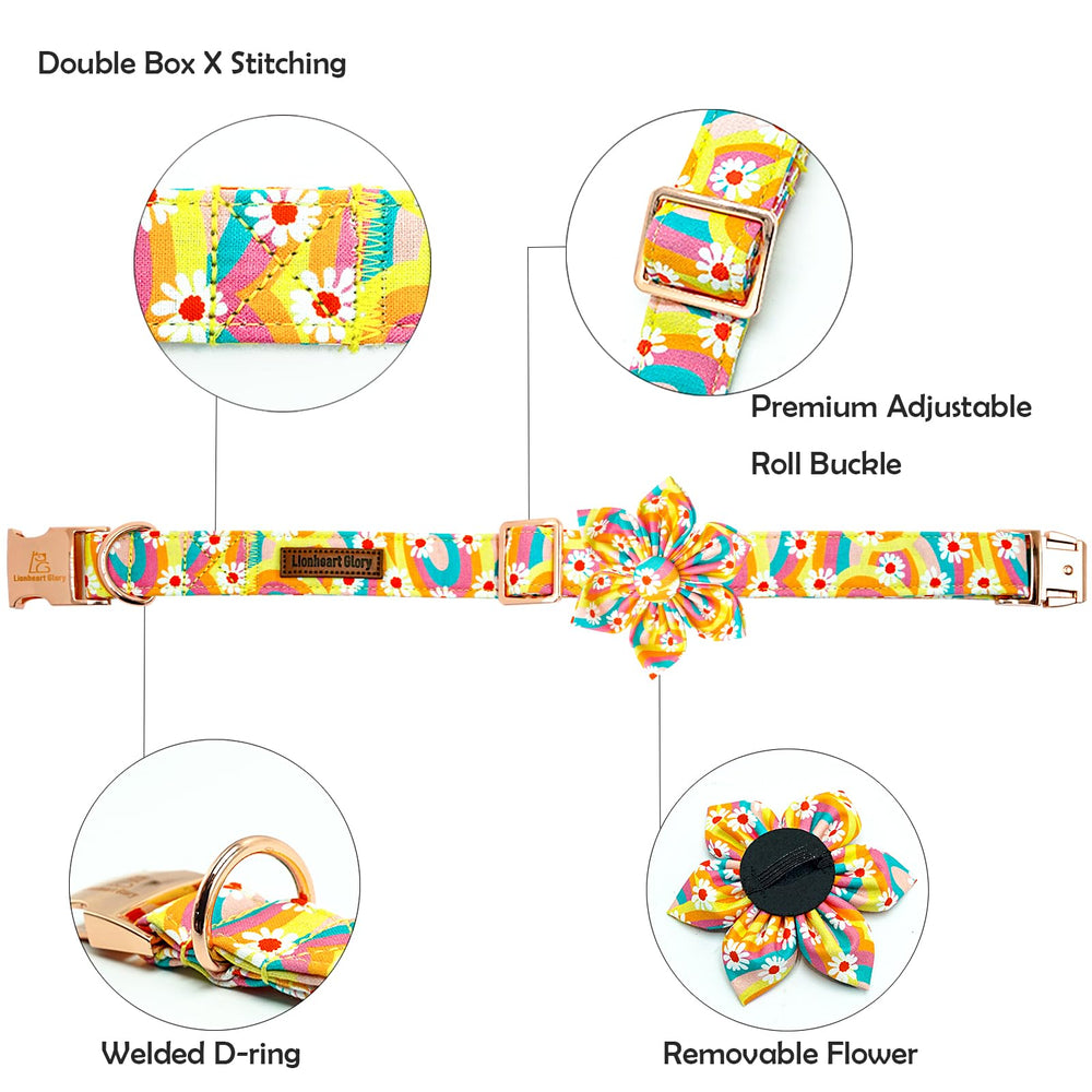 Lionheart glory dog collar features sunflower pattern for a cheerful spring look.