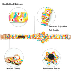 Lionheart glory dog collar features sunflower pattern for a cheerful spring look.