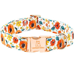 Lionheart Glory dog collar sunflower print cotton offers soft comfort for sunny walks.