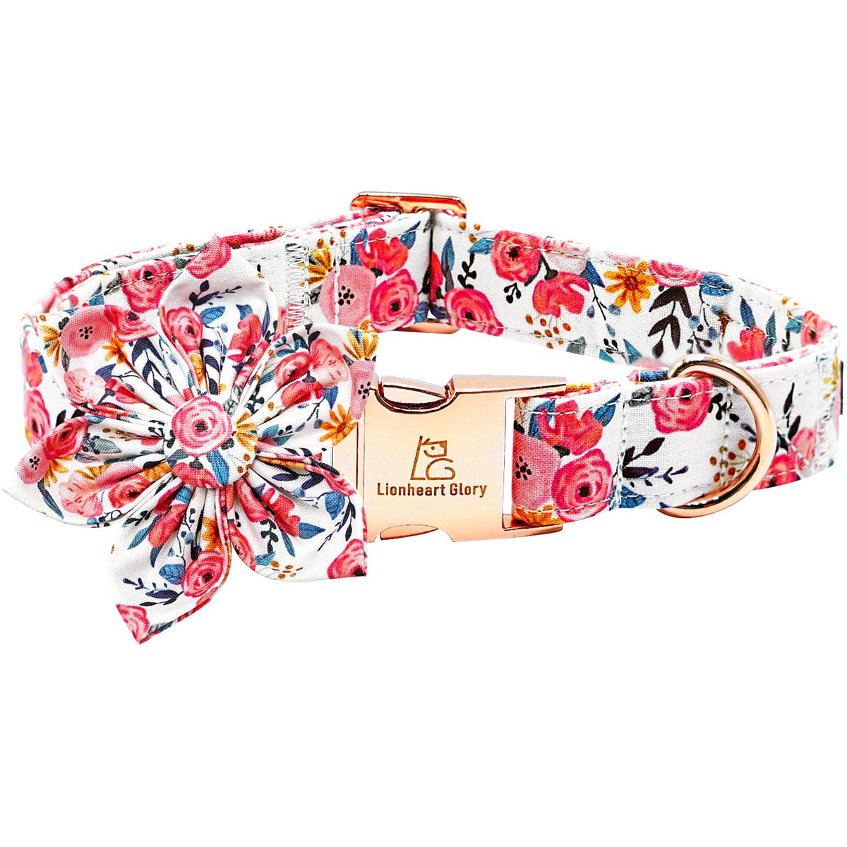 Lionheart Glory floral dog collar with removable flower for quick style changes.