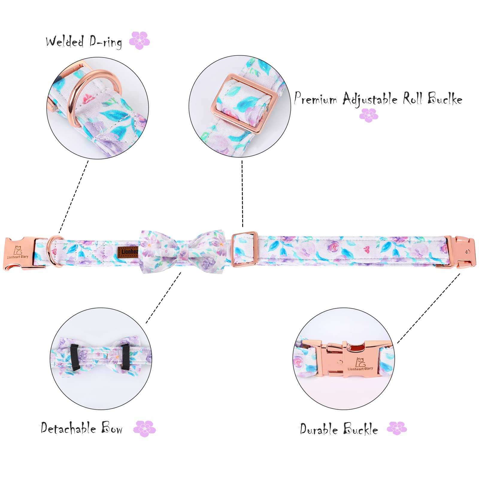 Lionheart Glory handmade bowtie collar keeps the bow secure and adds personality.