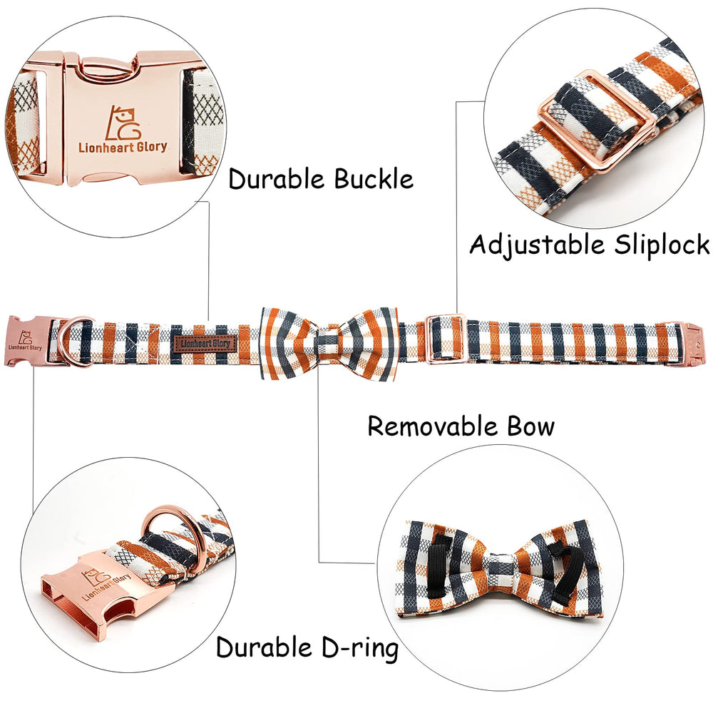 Lionheart Glory handmade bowtie attached to collar for stylish flair and secure placement.