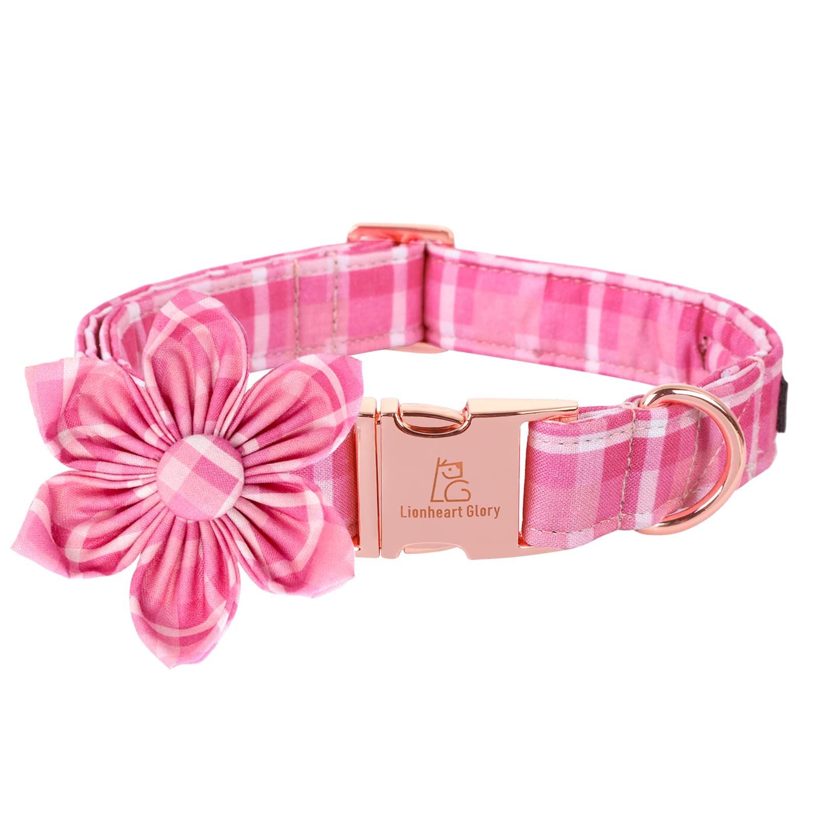 Lionheart Glory pink dog collar with flower for stylish daily walks.