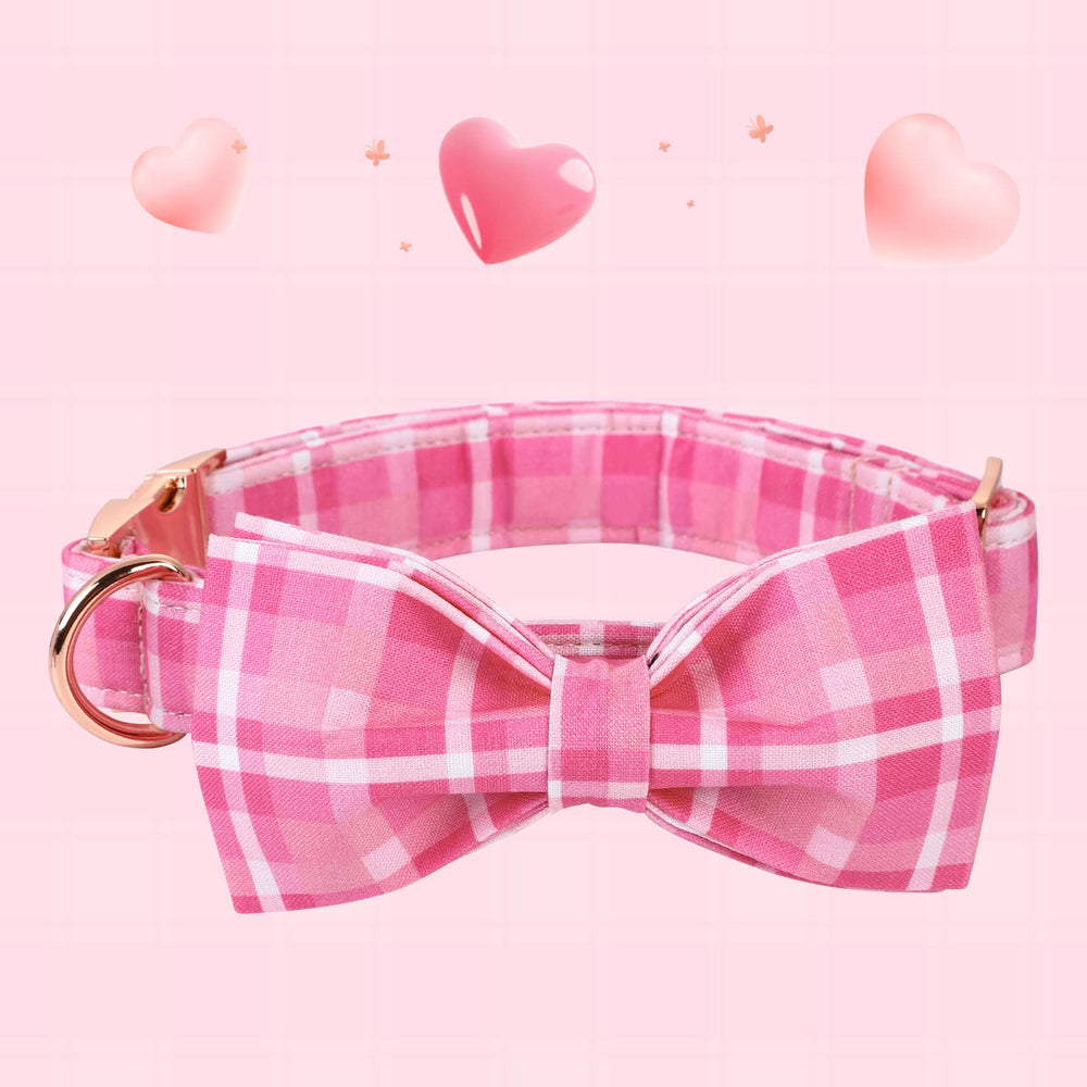 Lionheart Glory pink plaid collar shows adjustable strap for a secure fit.
