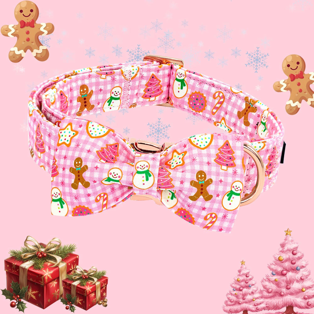 Lionheart Glory plaid Christmas collar with festive tree and gingerbread motif.