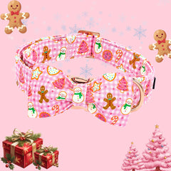 Lionheart Glory plaid Christmas collar with festive tree and gingerbread motif.