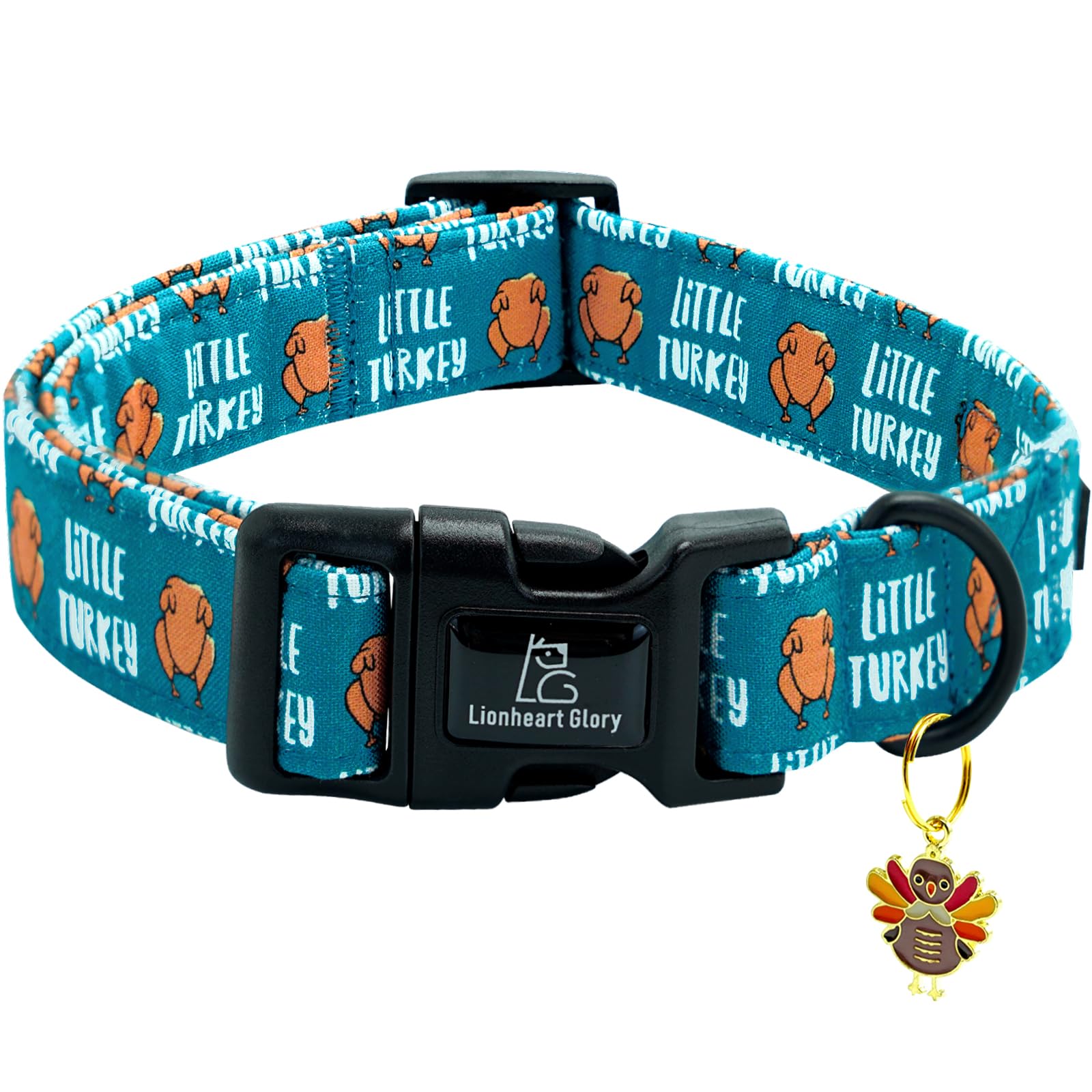 Lionheart glory turkey-design dog collar adds festive Thanksgiving style for photoshoots.
