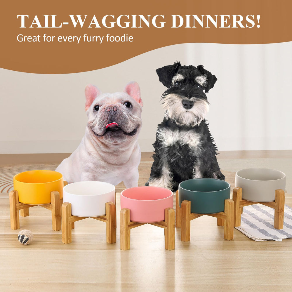 LIONWEI elevated design with non-slip wood stand keeps bowls steady during meals.