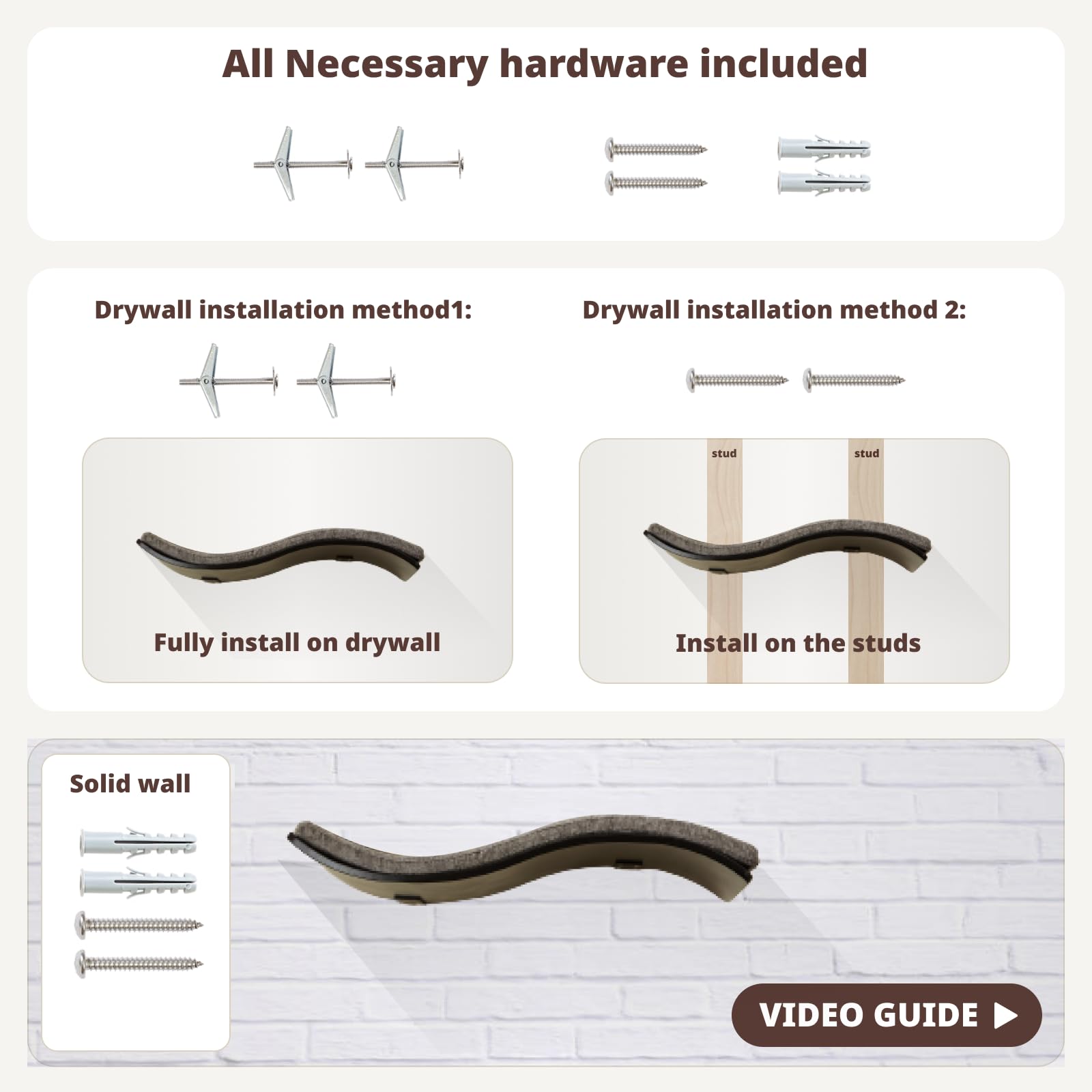 LIORCE cat shelf installation hardware ensures quick, easy setup.