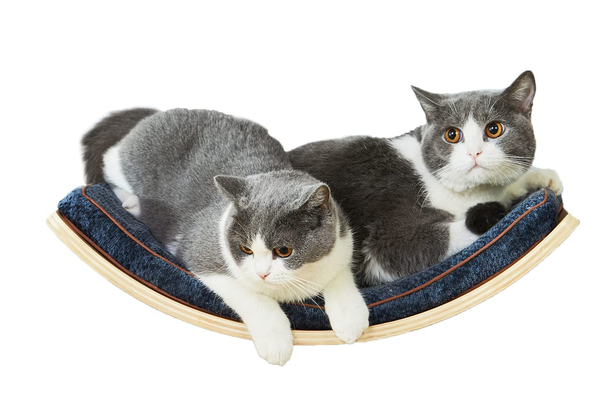 LIORCE cat shelf large curved lotus cushion offers elevated perch and cozy resting.