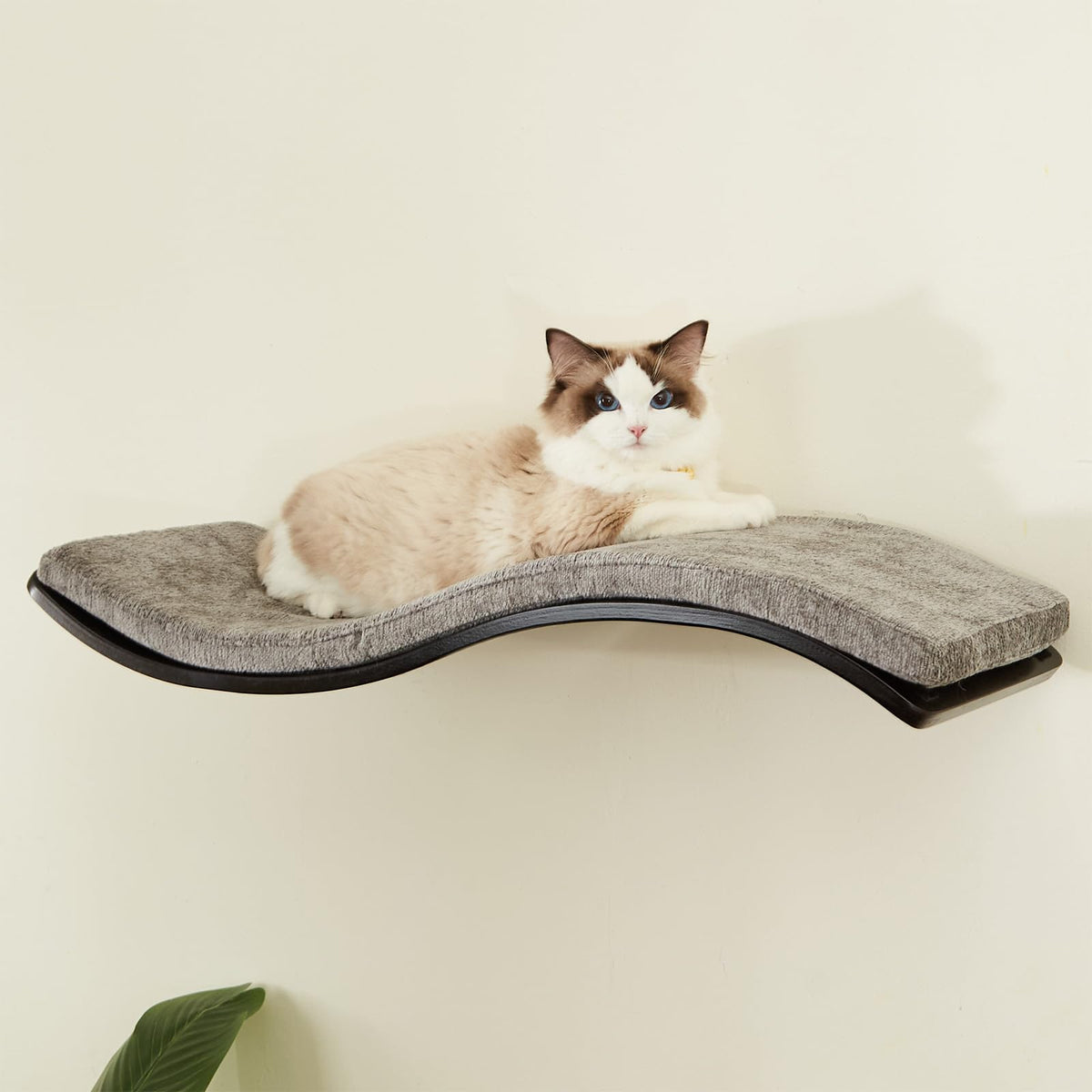 LIORCE cat shelf wall-mounted walnut provides elevated observation perch for curious cats.