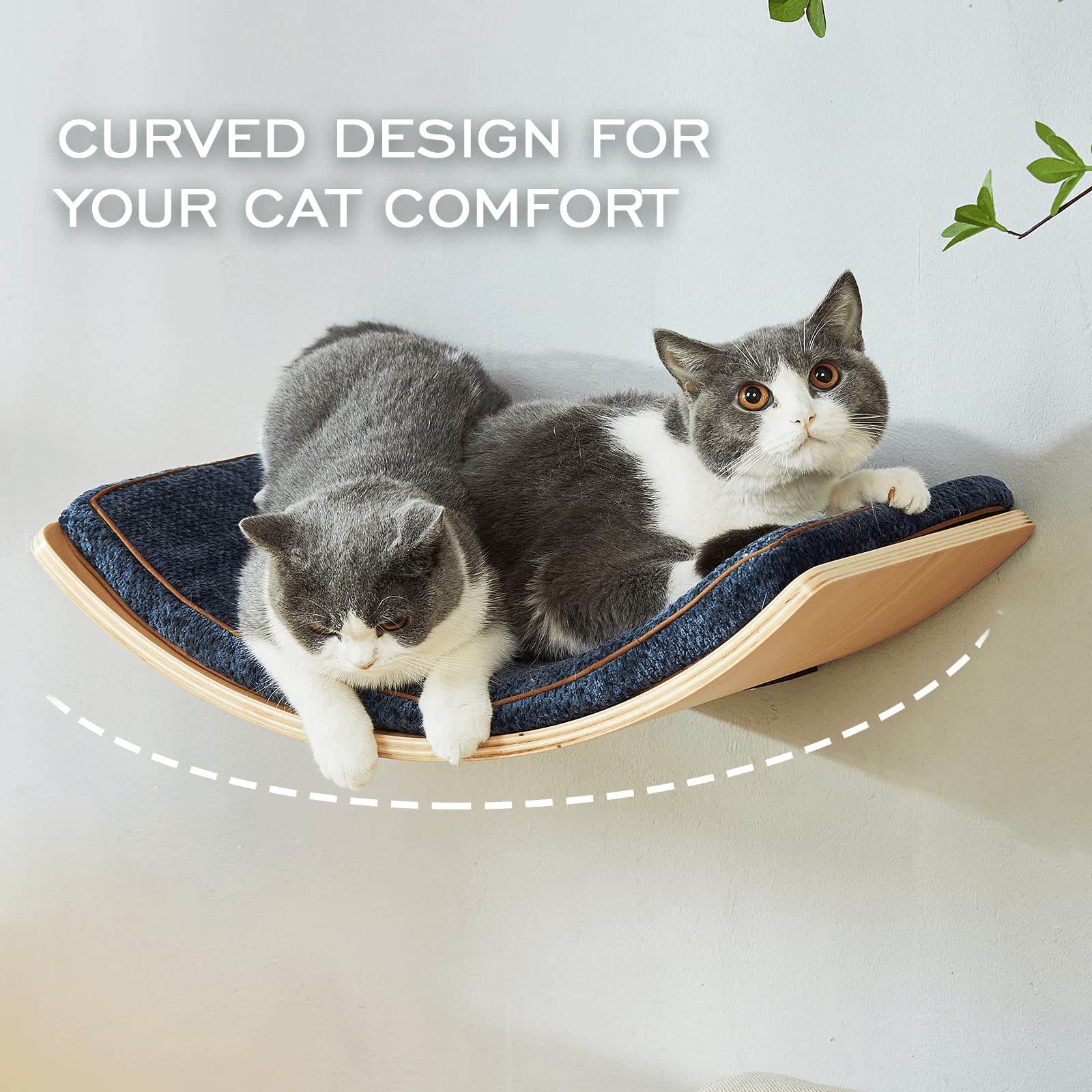 LIORCE cat shelf wall-perch curved-design provides space-saving lounging high above floor.