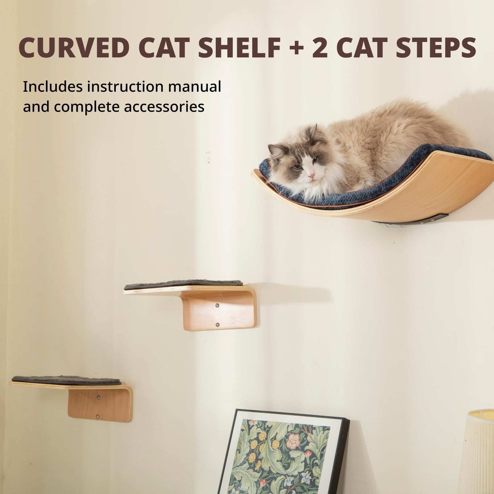 LIORCE cat wall shelf on wall demonstrates climbing-and-snoozing versatility.