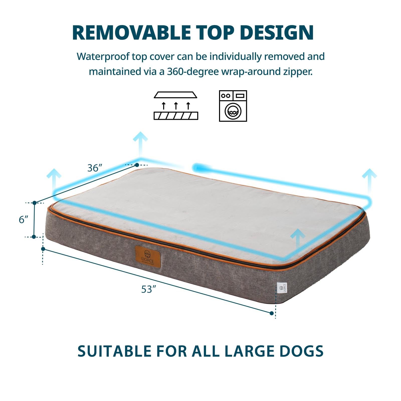 LIORCE dog bed in living room setup offering spacious comfort for lounges.