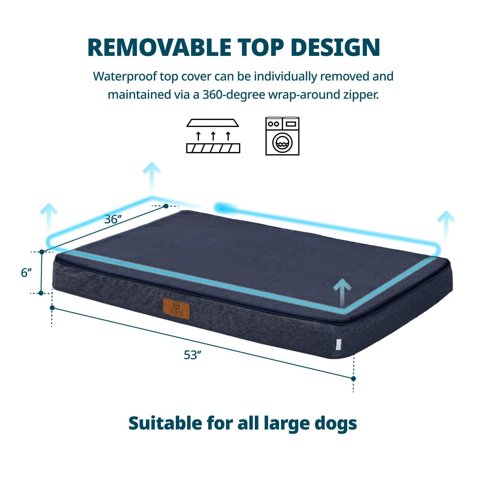 LIORCE giant bed measures 53 by 36 inches for extra-large dogs