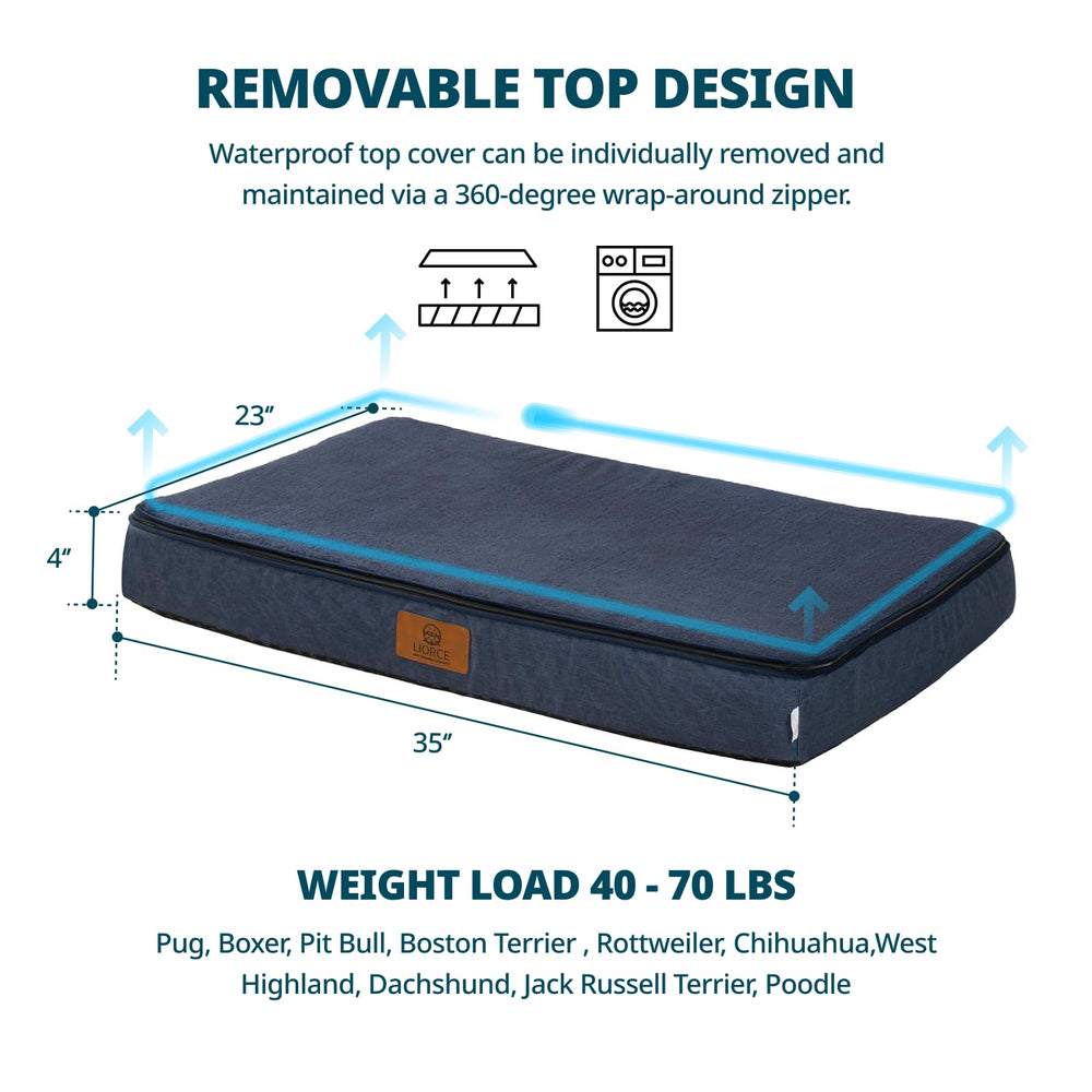 LIORCE giant size dog bed 35x23x4 emphasizes thick comfort for large dogs