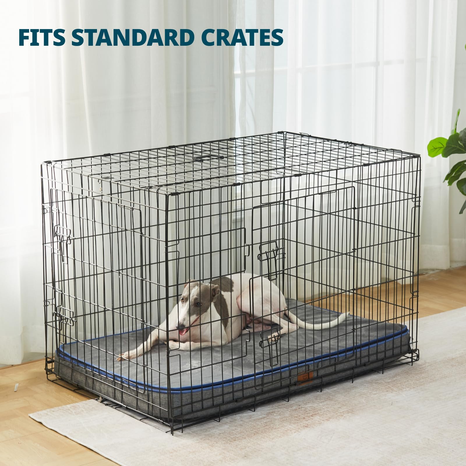 LIORCE memory foam large dog bed fits 36-inch crates for versatile placement.